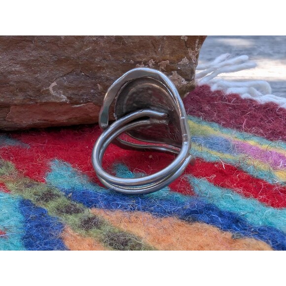 Vintage Aztec Calendar Ring, Southwestern Silver Ring Size 8 - Picture 6 of 10